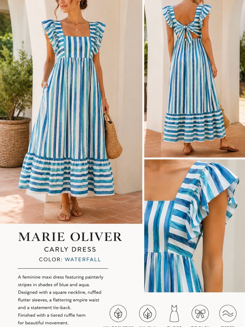 Marie Oliver Maxi Dress in Blue and Aqua Stripes